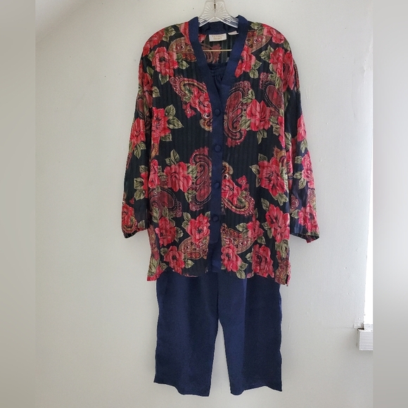 90s Vintage Gold Label Victoria's Secret Satin Floral Pajama Pants & Top… - Picture 2 of 9